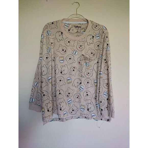 Disney Pajama Set Women XL Tan Winnie the Pooh Lightweight Long Sleeve Crew Neck - Picture 2 of 10